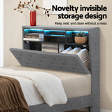 Beds & Bed Frames: Artiss Bed Frame King Single Size LED Mattress Base Platform with Storage Shelf Hidden Storage Box Grey