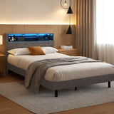 Beds & Bed Frames: Artiss Bed Frame King Single Size LED Mattress Base Platform with Storage Shelf Hidden Storage Box Grey