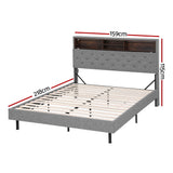 Artiss Bed Frame Queen Size LED Mattress Base Platform with Storage Shelf Hidden Storage Box Grey