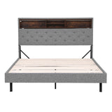 Artiss Bed Frame Queen Size LED Mattress Base Platform with Storage Shelf Hidden Storage Box Grey
