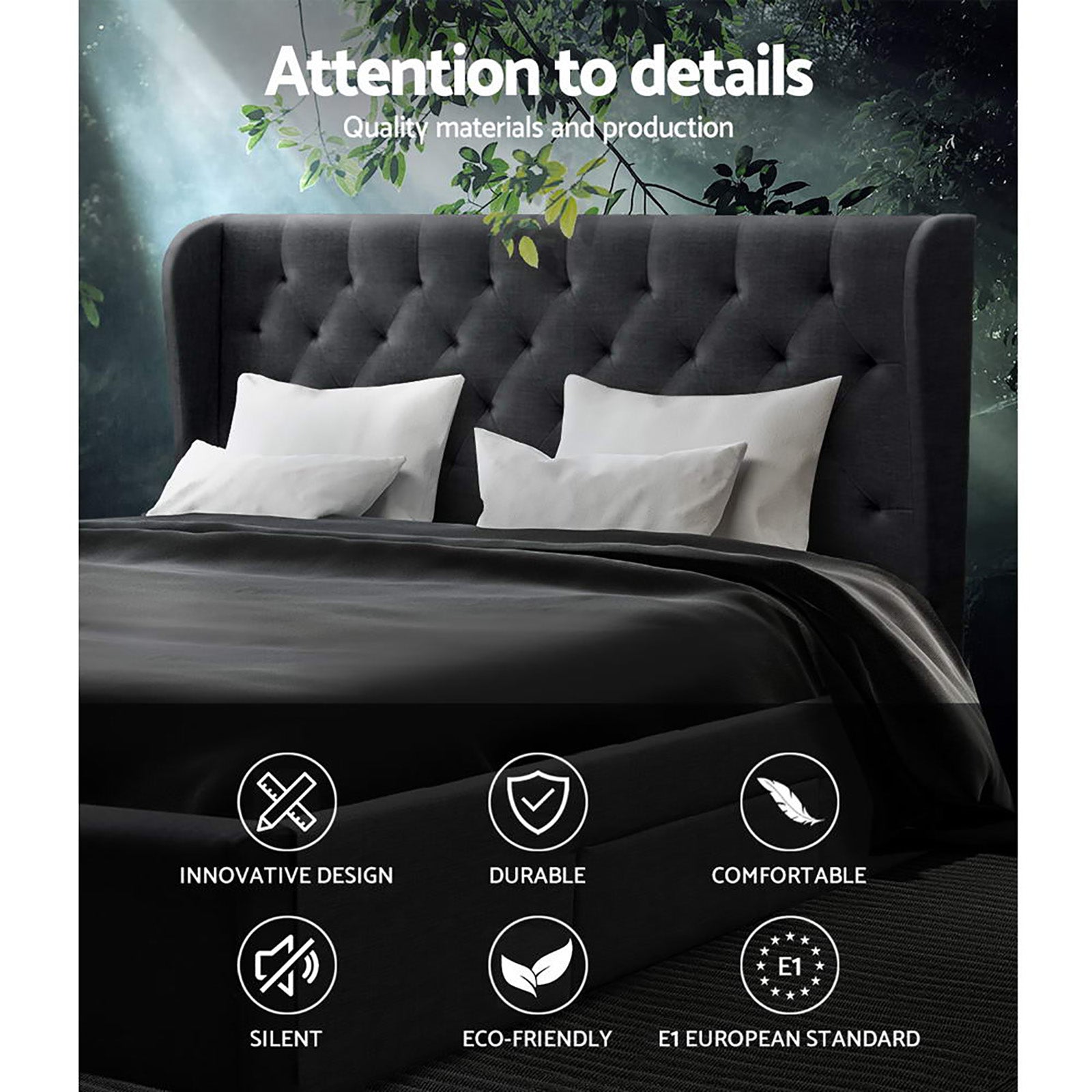 Beds & Bed Frames: Artiss Bed Frame King Size with 4 Drawers Charcoal MILA