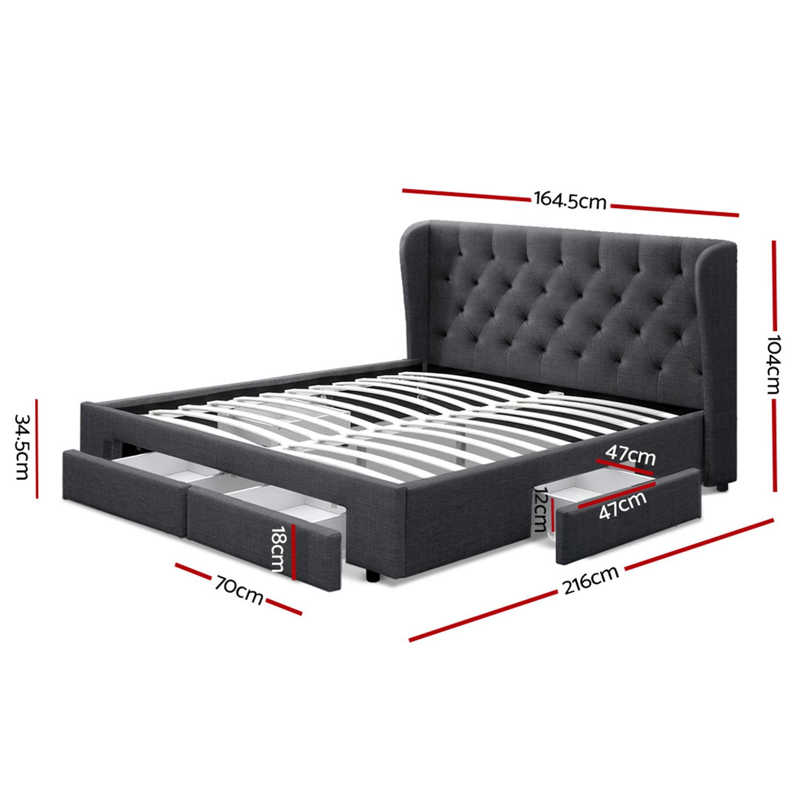 Beds & Bed Frames: Artiss Bed Frame Queen Size with 4 Drawers Charcoal MILA