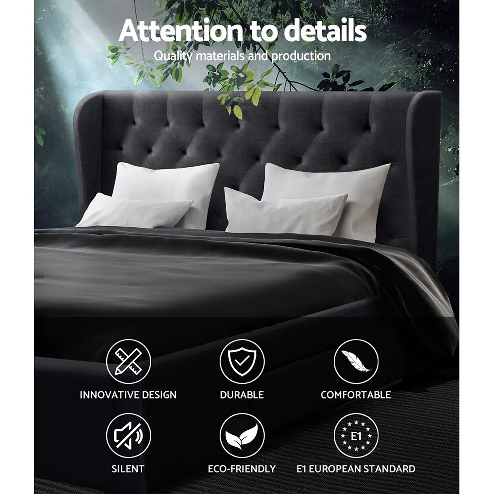 Beds & Bed Frames: Artiss Bed Frame Queen Size with 4 Drawers Charcoal MILA