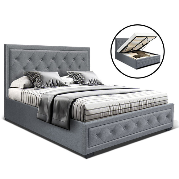 Artiss Bed Frame Double Size Gas Lift Grey TIYO