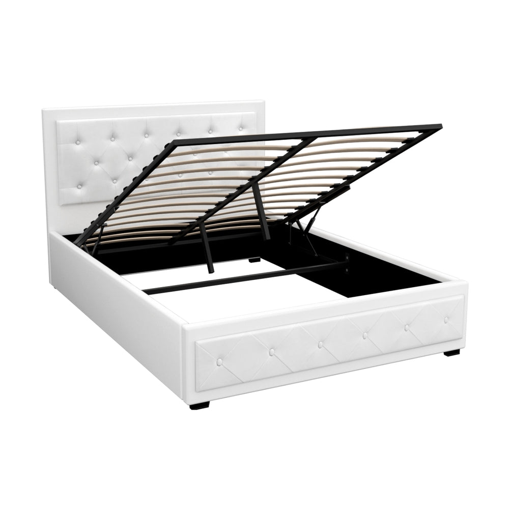 Beds & Bed Frames: Artiss Bed Frame Double Size Gas Lift White TIYO