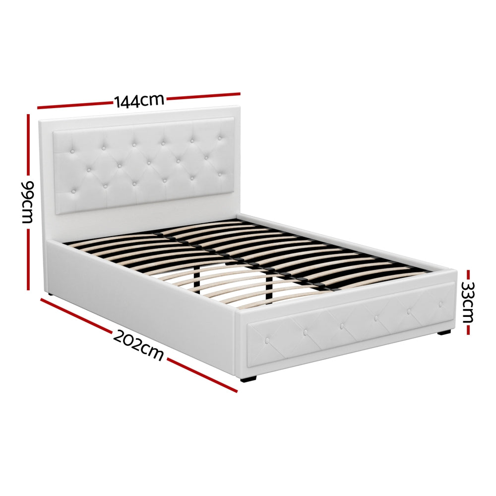 Beds & Bed Frames: Artiss Bed Frame Double Size Gas Lift White TIYO