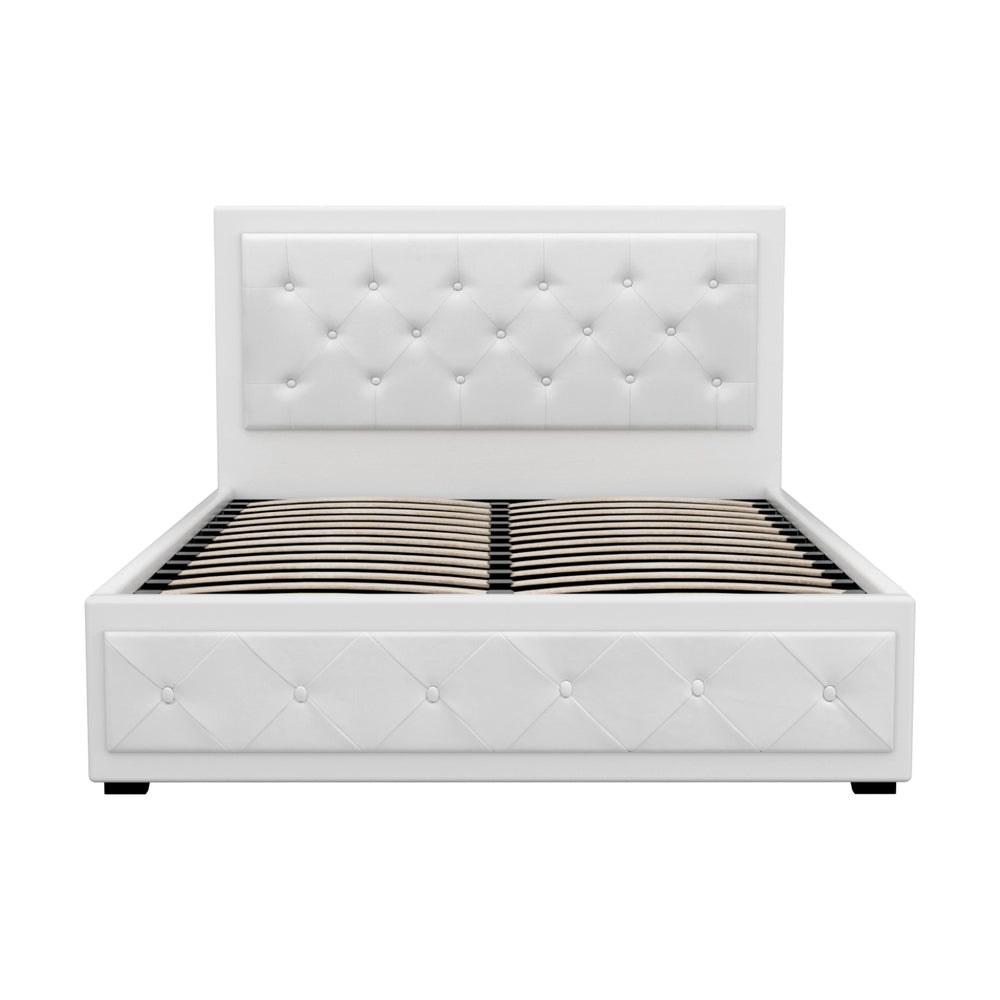 Beds & Bed Frames: Artiss Bed Frame Double Size Gas Lift White TIYO