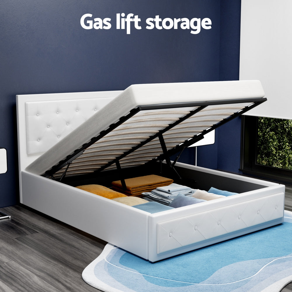 Beds & Bed Frames: Artiss Bed Frame Double Size Gas Lift White TIYO