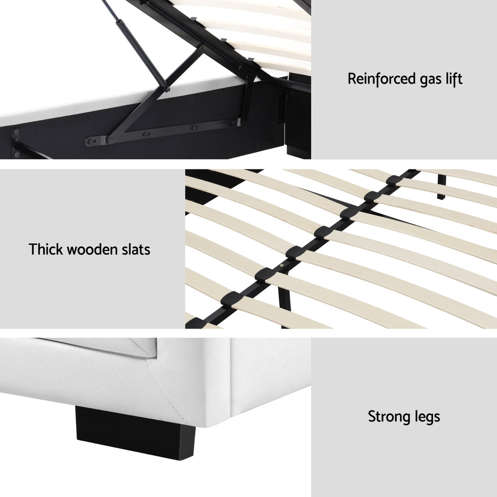 Beds & Bed Frames: Artiss Bed Frame Double Size Gas Lift White TIYO
