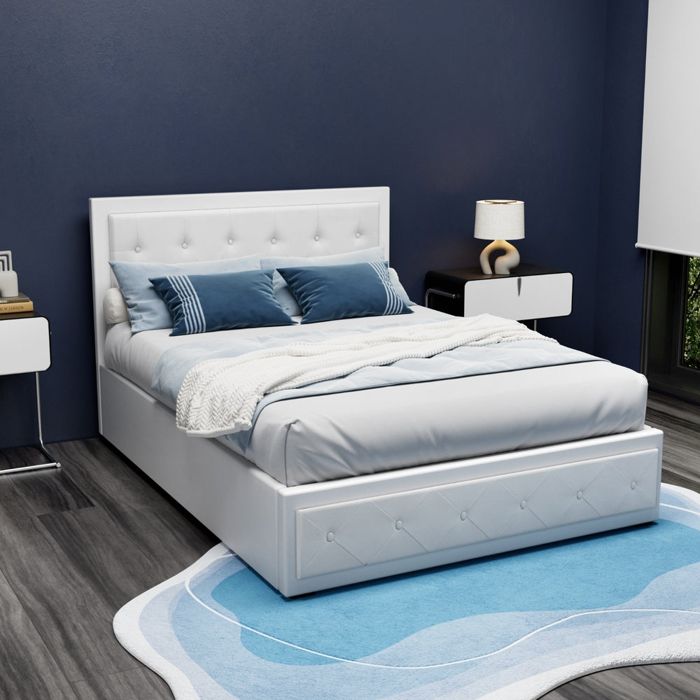 Beds & Bed Frames: Artiss Bed Frame Double Size Gas Lift White TIYO