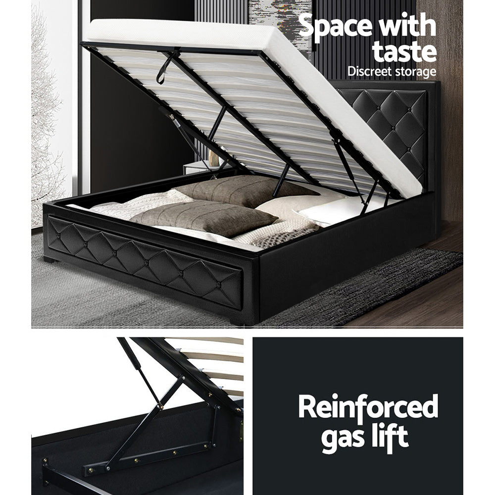 Beds & Bed Frames: Artiss Bed Frame Double Size Gas Lift Black TIYO