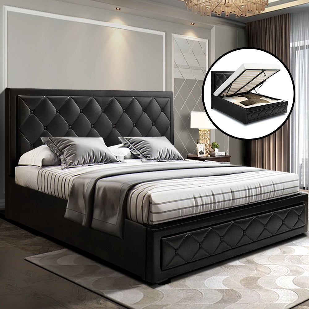 Beds & Bed Frames: Artiss Bed Frame Double Size Gas Lift Black TIYO