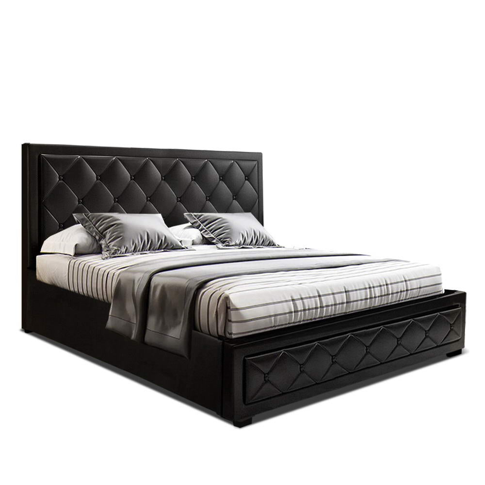 Beds & Bed Frames: Artiss Bed Frame Queen Size Gas Lift Black TIYO
