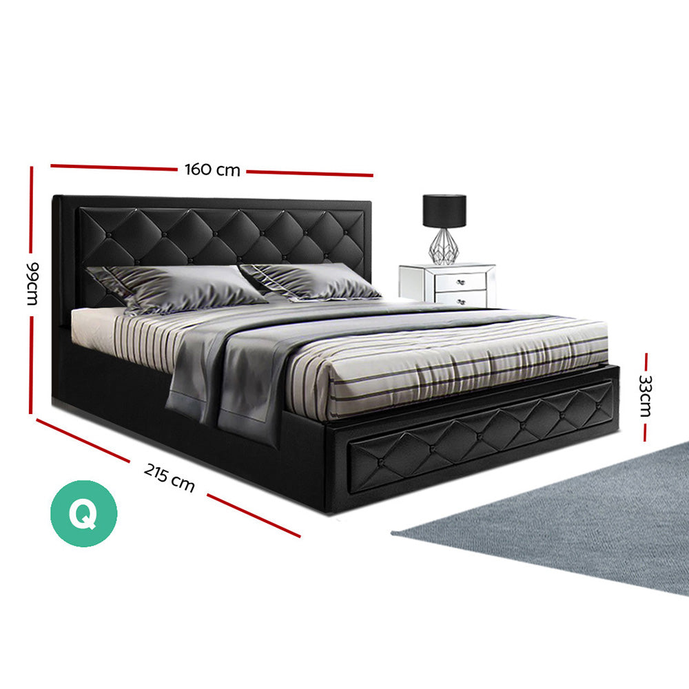 Beds & Bed Frames: Artiss Bed Frame Queen Size Gas Lift Black TIYO