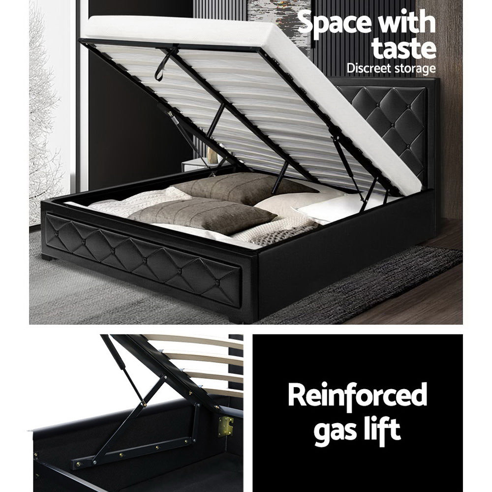 Beds & Bed Frames: Artiss Bed Frame Queen Size Gas Lift Black TIYO