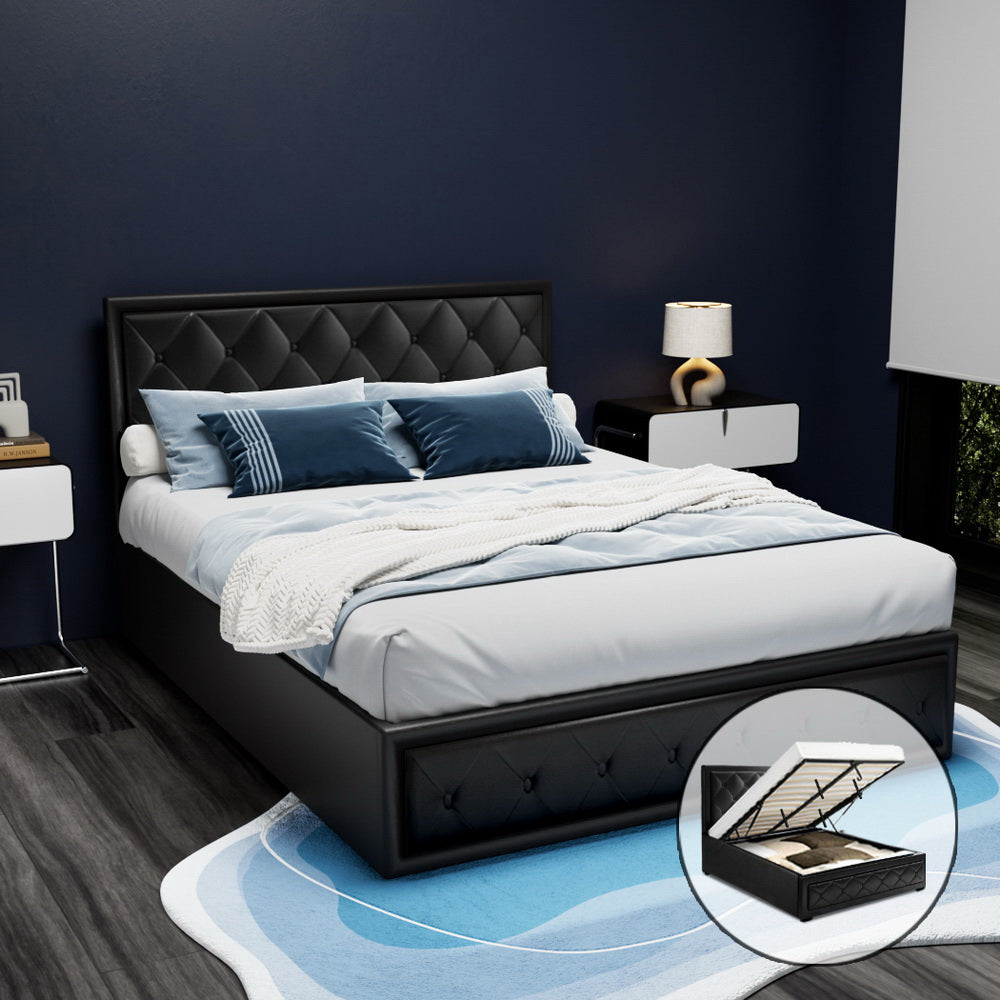 Beds & Bed Frames: Artiss Bed Frame Queen Size Gas Lift Black TIYO
