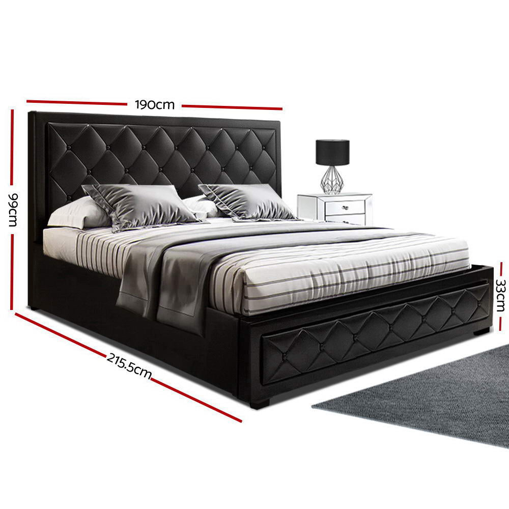 Beds & Bed Frames: Artiss Bed Frame King Size Gas Lift Black TIYO