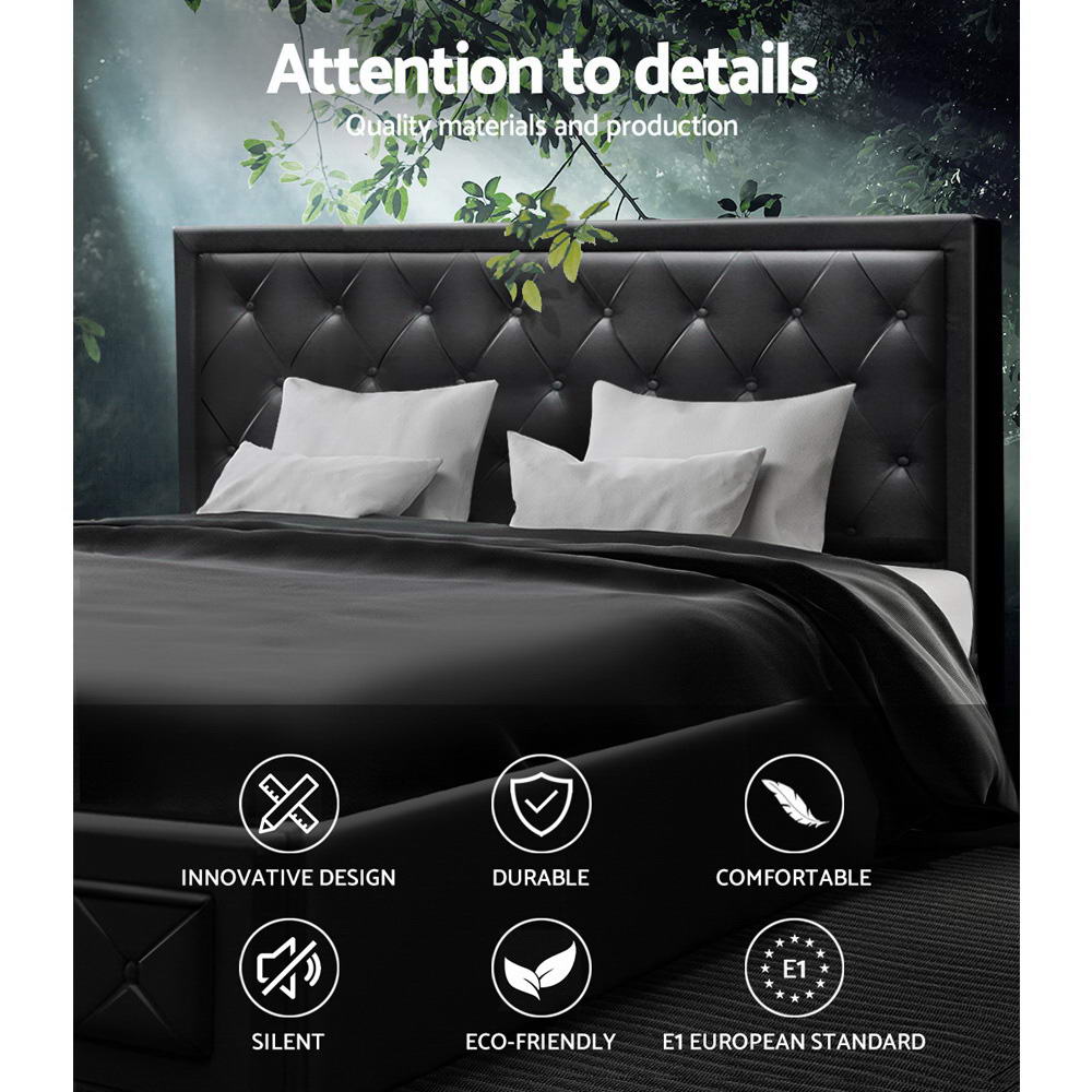 Beds & Bed Frames: Artiss Bed Frame King Size Gas Lift Black TIYO