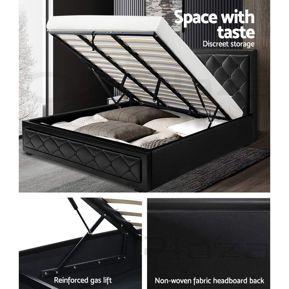 Beds & Bed Frames: Artiss Bed Frame King Size Gas Lift Black TIYO