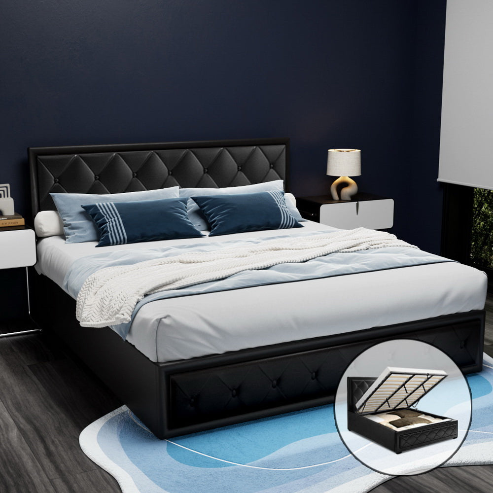 Beds & Bed Frames: Artiss Bed Frame King Size Gas Lift Black TIYO