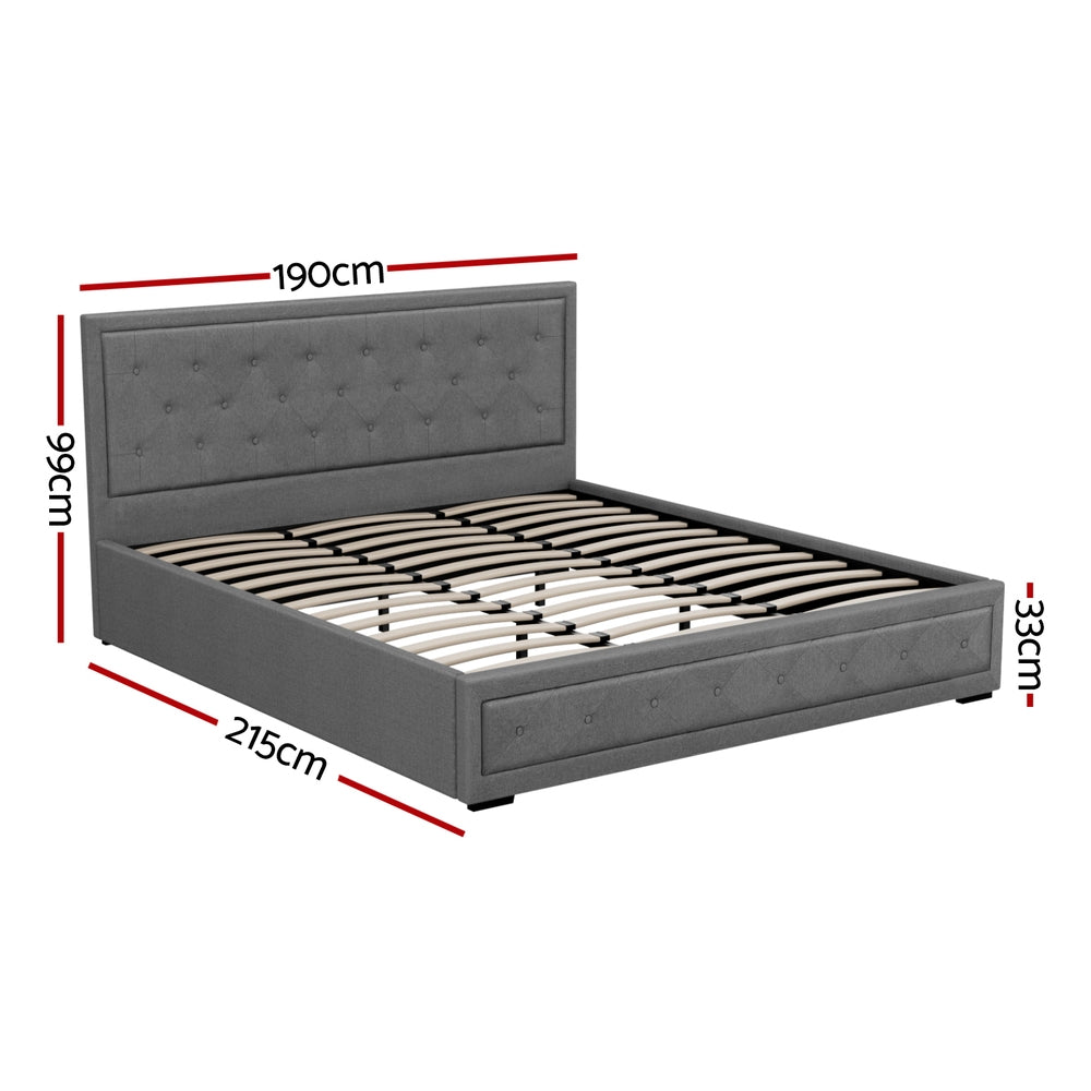 Beds & Bed Frames: Artiss Bed Frame King Size Gas Lift Grey TIYO