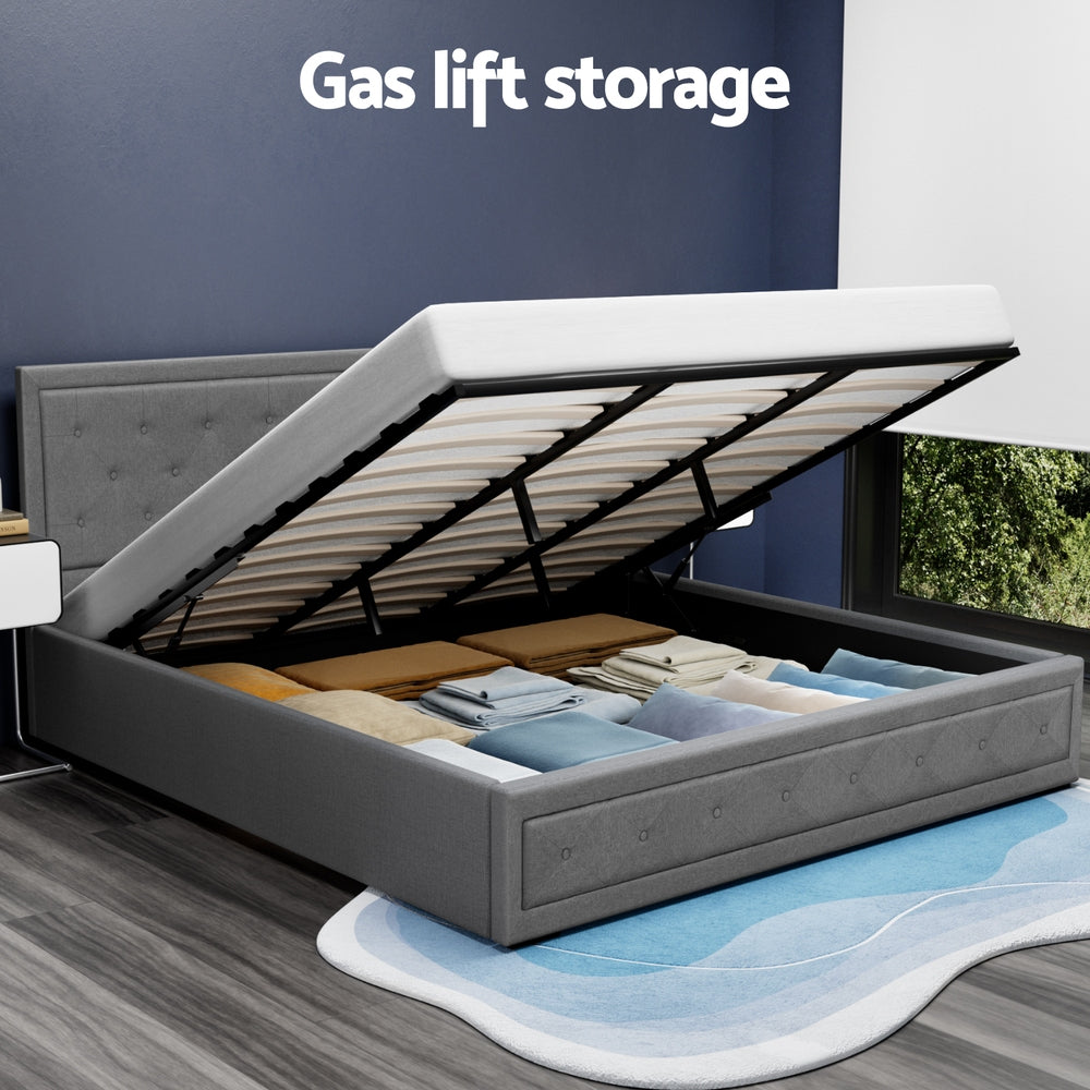 Beds & Bed Frames: Artiss Bed Frame King Size Gas Lift Grey TIYO