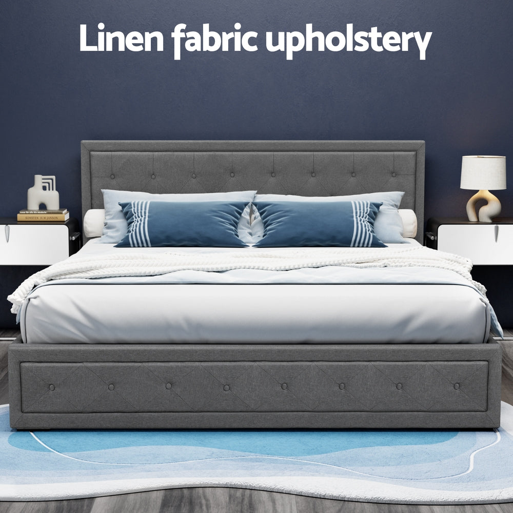 Beds & Bed Frames: Artiss Bed Frame King Size Gas Lift Grey TIYO