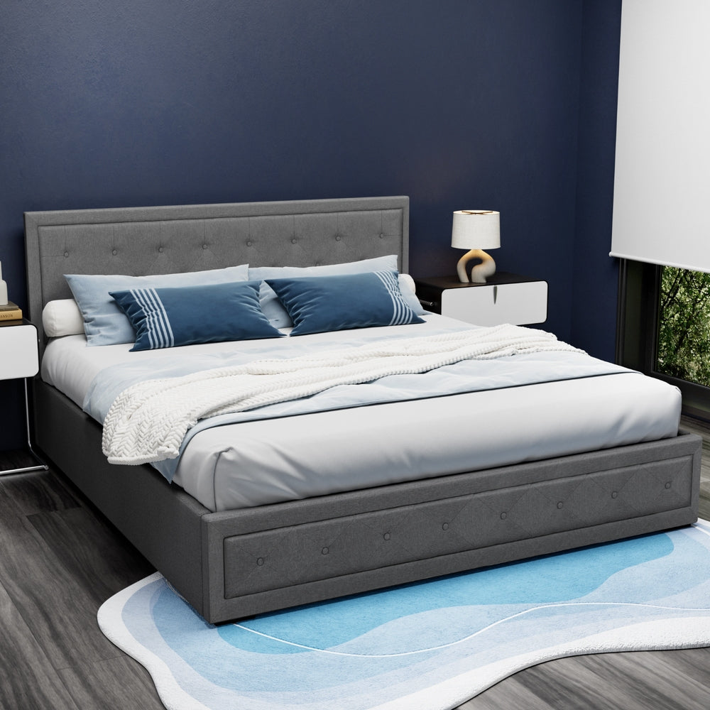 Beds & Bed Frames: Artiss Bed Frame King Size Gas Lift Grey TIYO