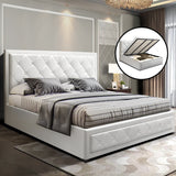 Artiss Bed Frame King Size Gas Lift White TIYO