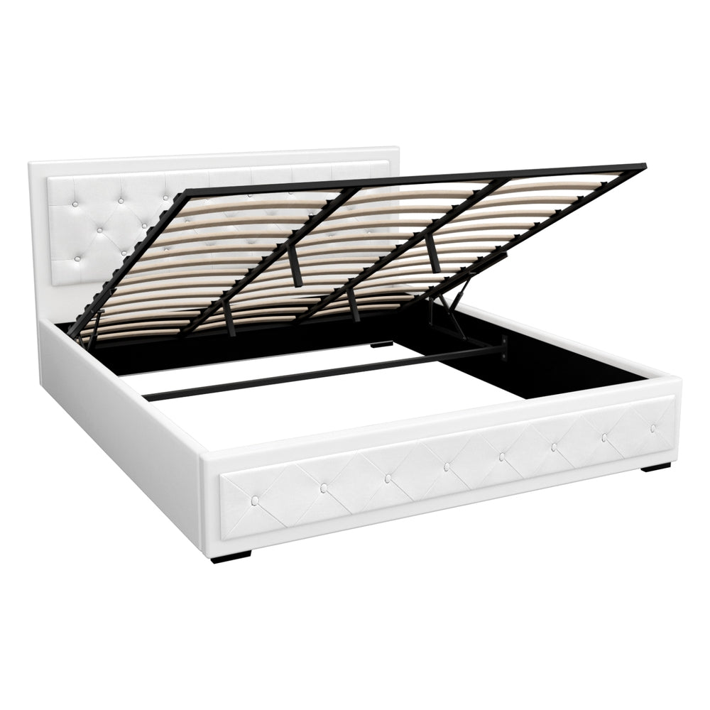 Beds & Bed Frames: Artiss Bed Frame King Size Gas Lift White TIYO