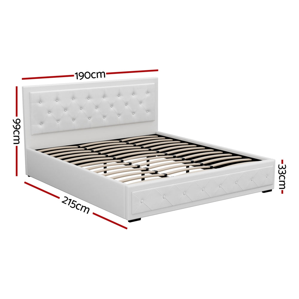 Beds & Bed Frames: Artiss Bed Frame King Size Gas Lift White TIYO