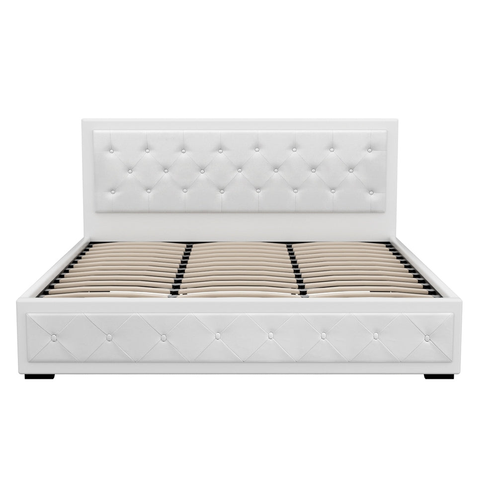 Beds & Bed Frames: Artiss Bed Frame King Size Gas Lift White TIYO