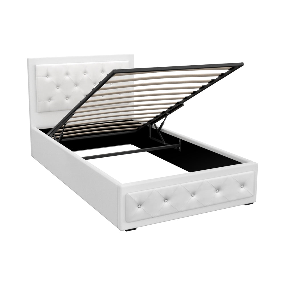 Beds & Bed Frames: Artiss Bed Frame King Single Size Gas Lift White TIYO