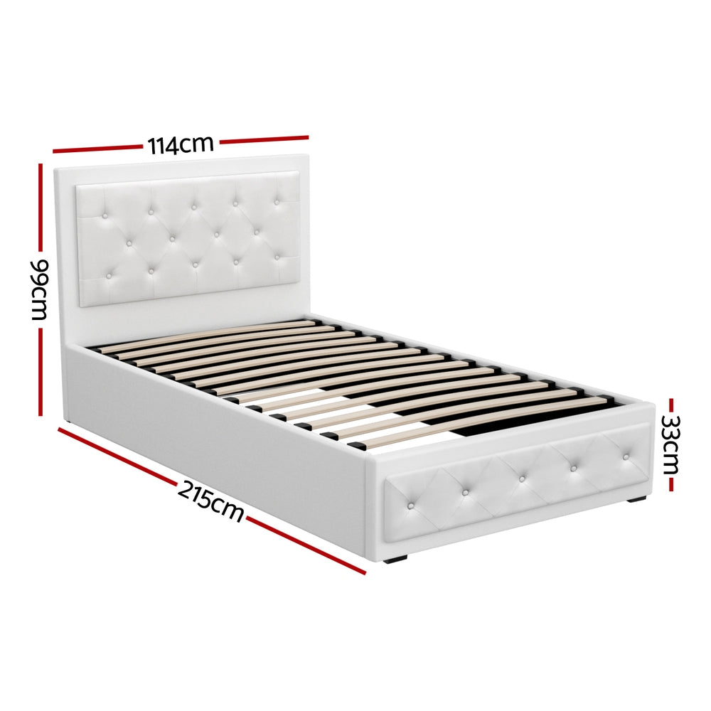 Beds & Bed Frames: Artiss Bed Frame King Single Size Gas Lift White TIYO