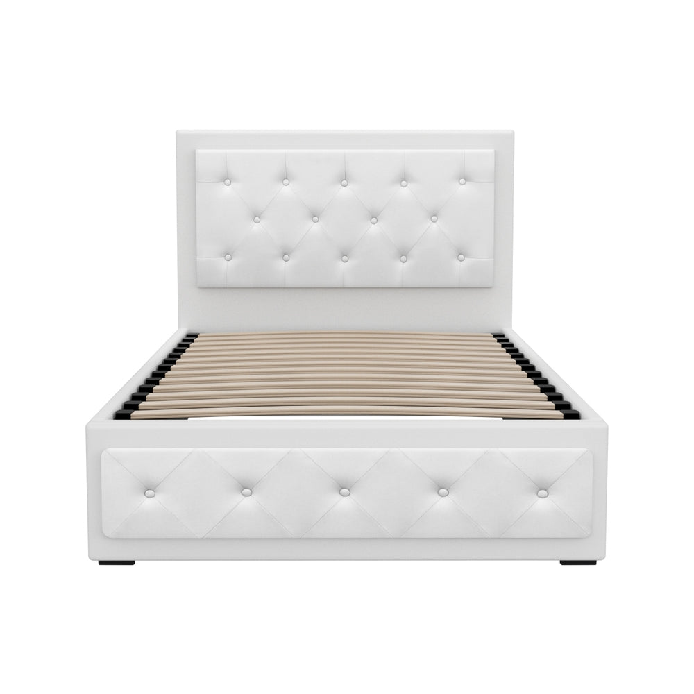 Beds & Bed Frames: Artiss Bed Frame King Single Size Gas Lift White TIYO