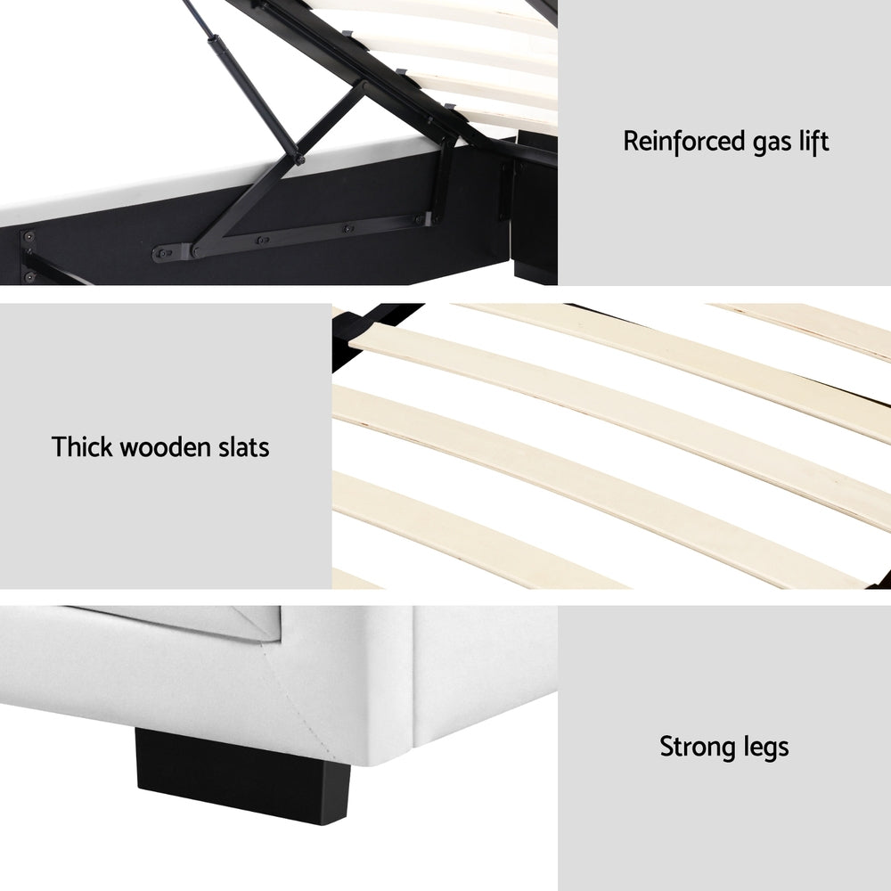 Beds & Bed Frames: Artiss Bed Frame King Single Size Gas Lift White TIYO