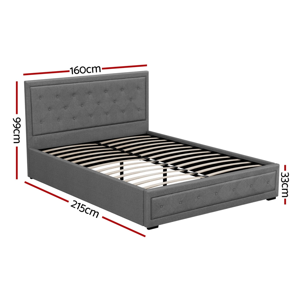 Beds & Bed Frames: Artiss Bed Frame Queen Size Gas Lift Grey TIYO