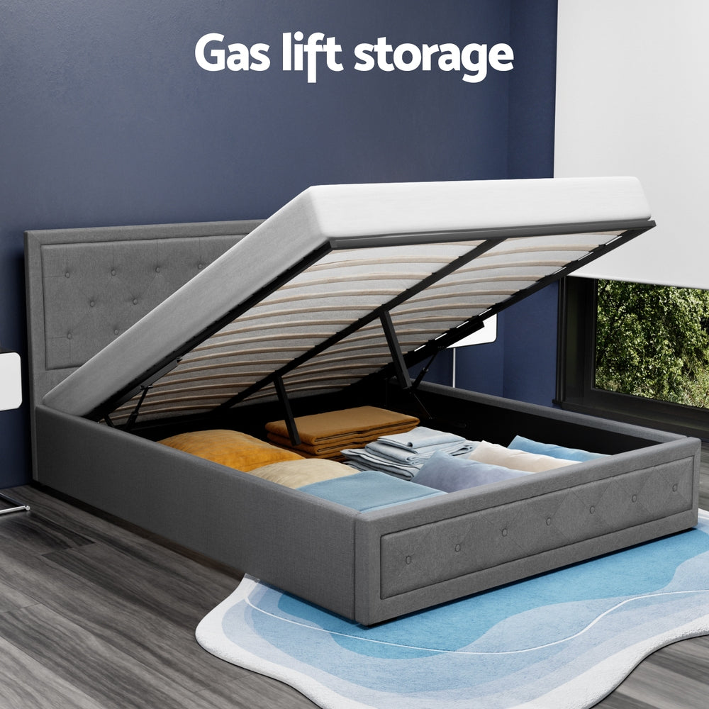 Beds & Bed Frames: Artiss Bed Frame Queen Size Gas Lift Grey TIYO