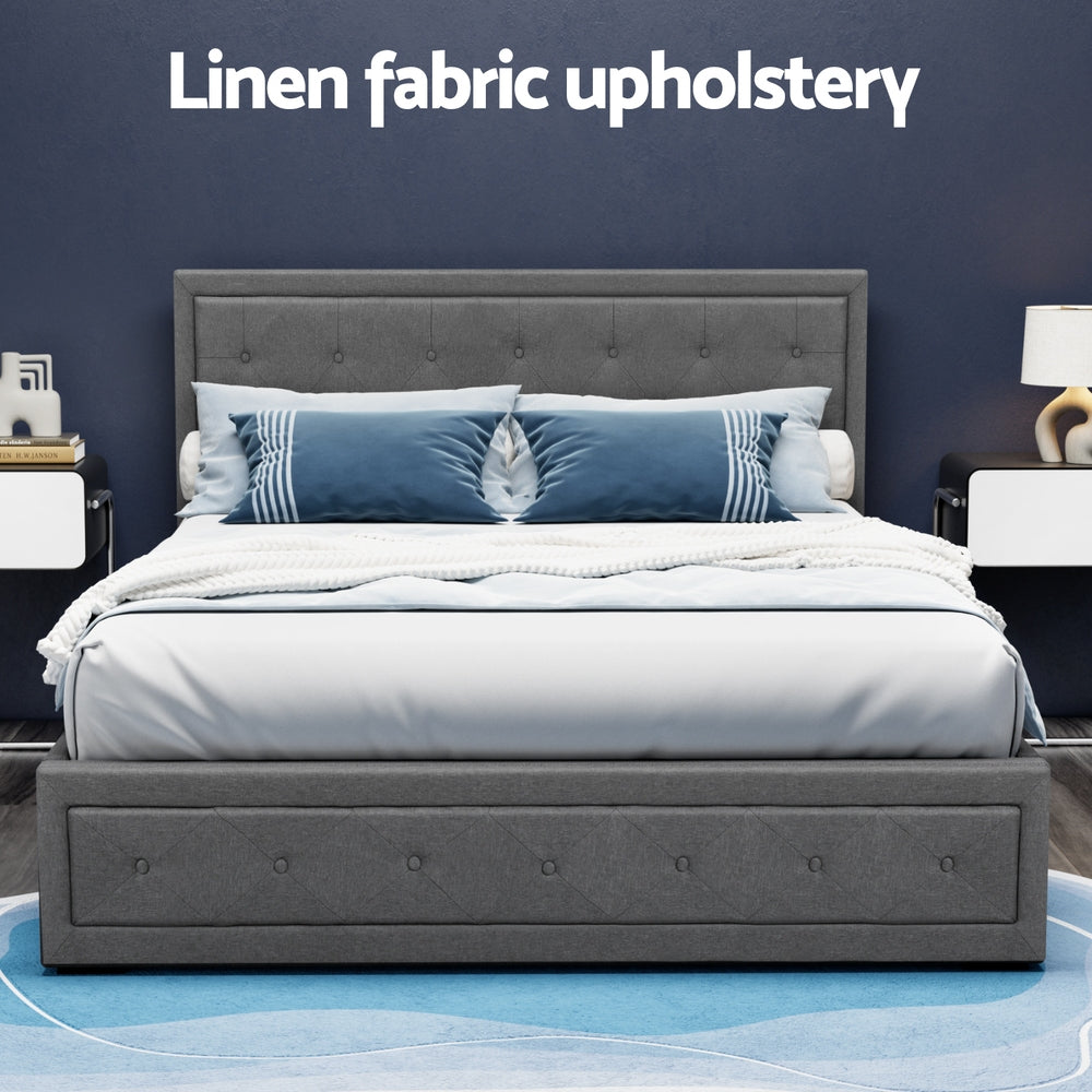 Beds & Bed Frames: Artiss Bed Frame Queen Size Gas Lift Grey TIYO