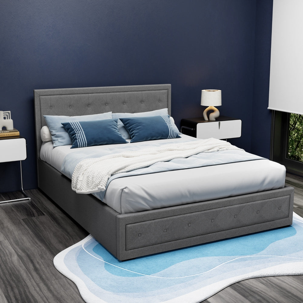 Beds & Bed Frames: Artiss Bed Frame Queen Size Gas Lift Grey TIYO
