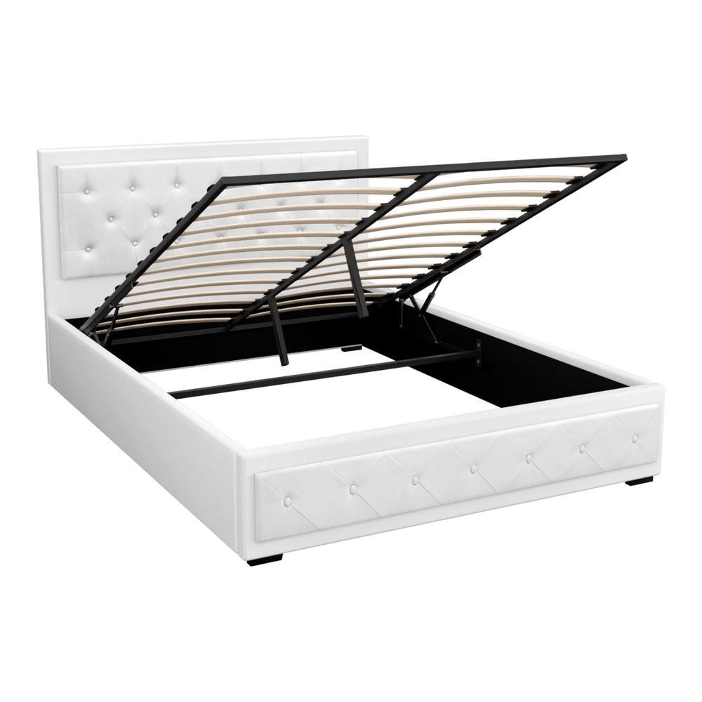Beds & Bed Frames: Artiss Bed Frame Queen Size Gas Lift White TIYO