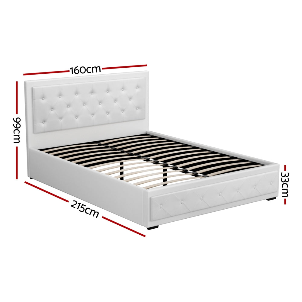 Beds & Bed Frames: Artiss Bed Frame Queen Size Gas Lift White TIYO