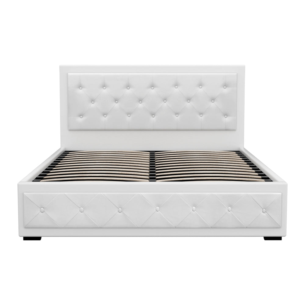 Beds & Bed Frames: Artiss Bed Frame Queen Size Gas Lift White TIYO