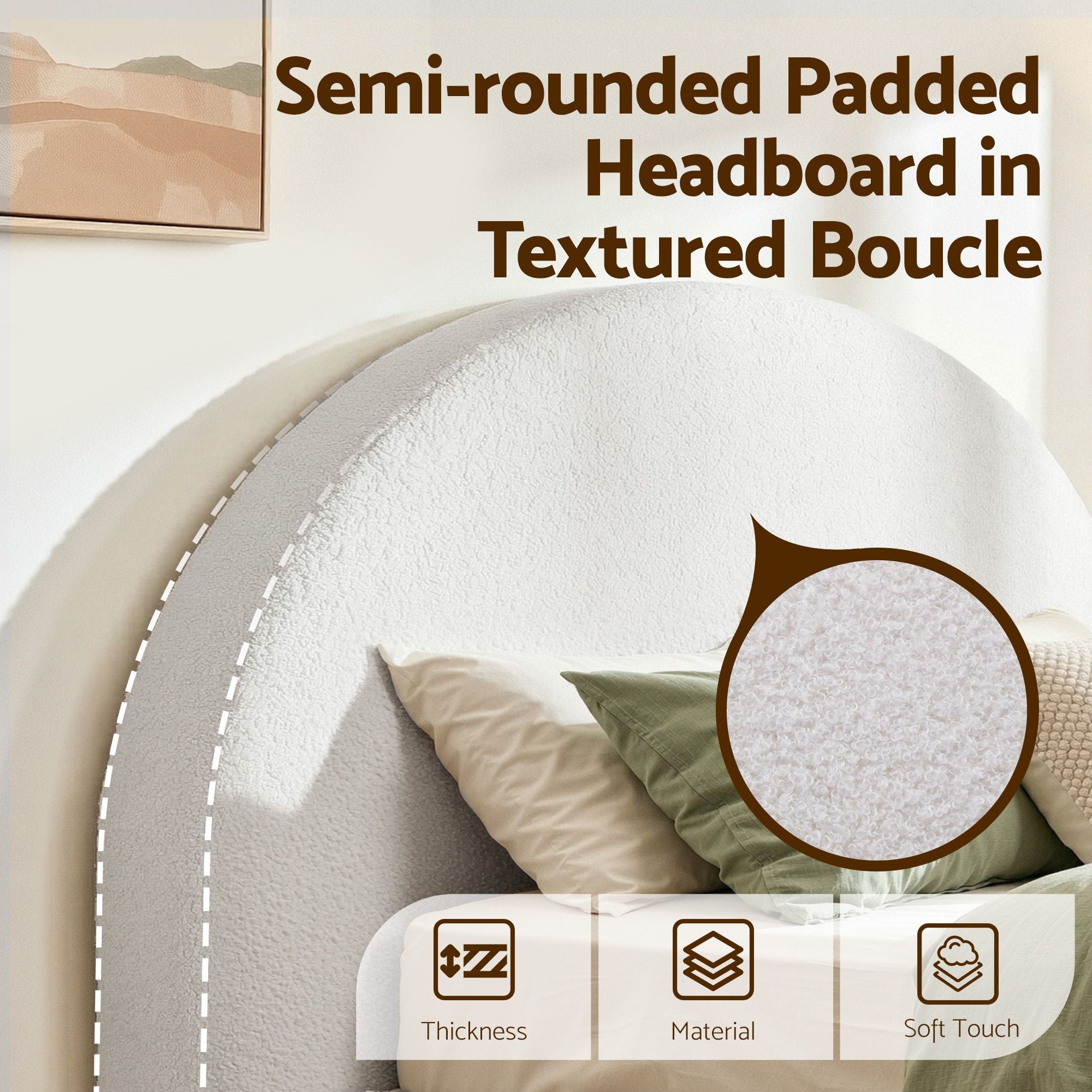 Artiss Double Bed Frame Boucle Fabric Vacuum Compressed Beds Removable Washable Cover No-Assembly