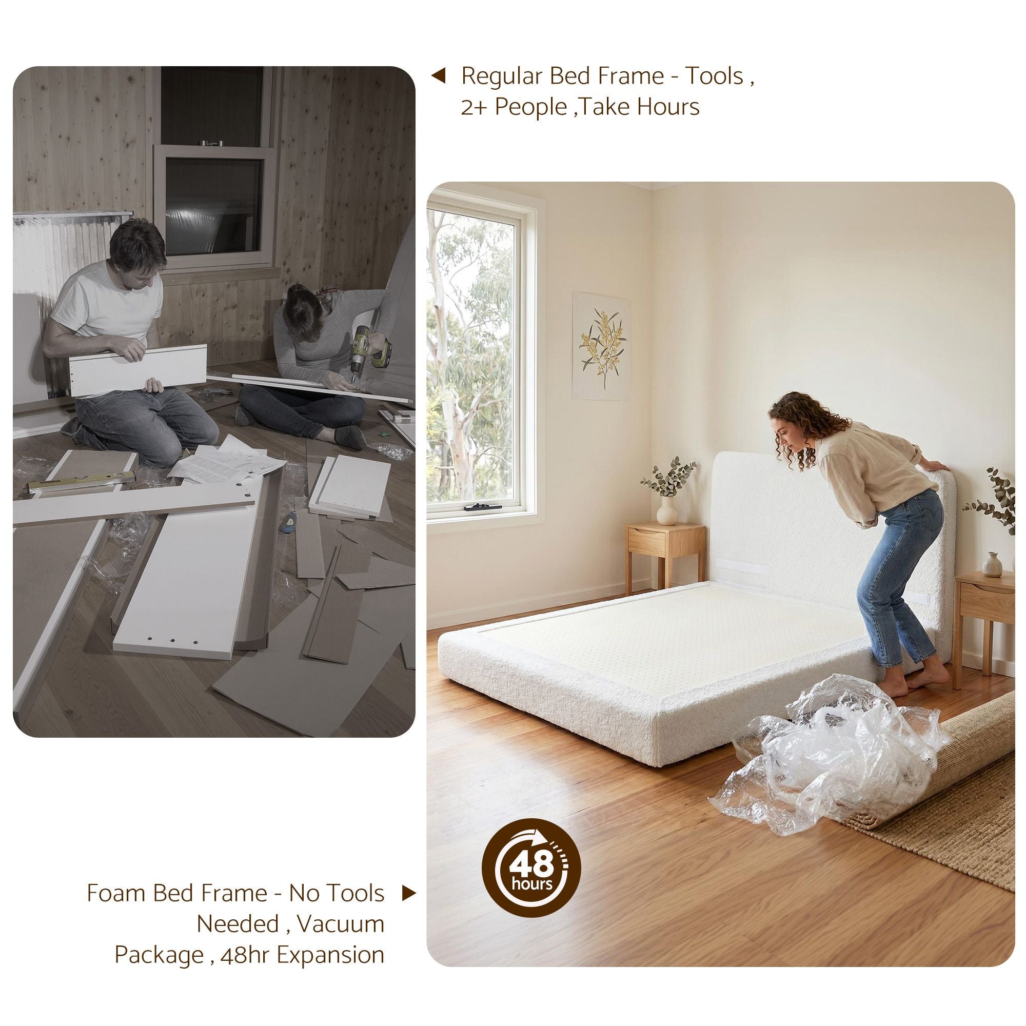 Artiss Double Bed Frame Boucle Fabric Vacuum Compressed Beds Removable Washable Cover