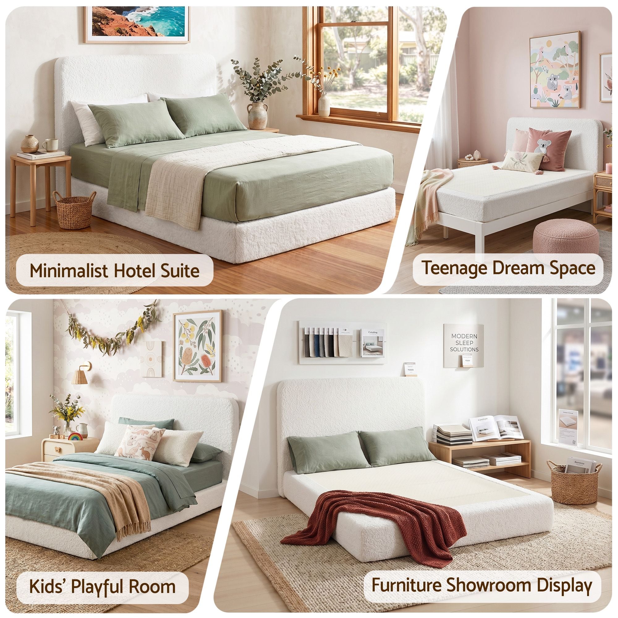 Artiss Double Bed Frame Boucle Fabric Vacuum Compressed Beds Removable Washable Cover