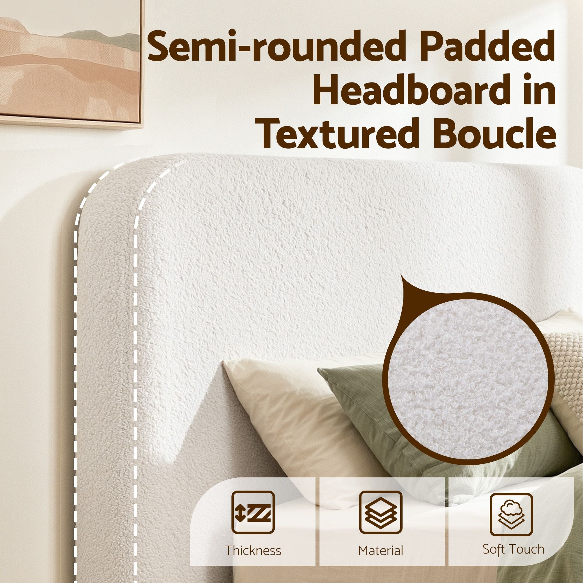 Artiss Double Bed Frame Boucle Fabric Vacuum Compressed Beds Removable Washable Cover