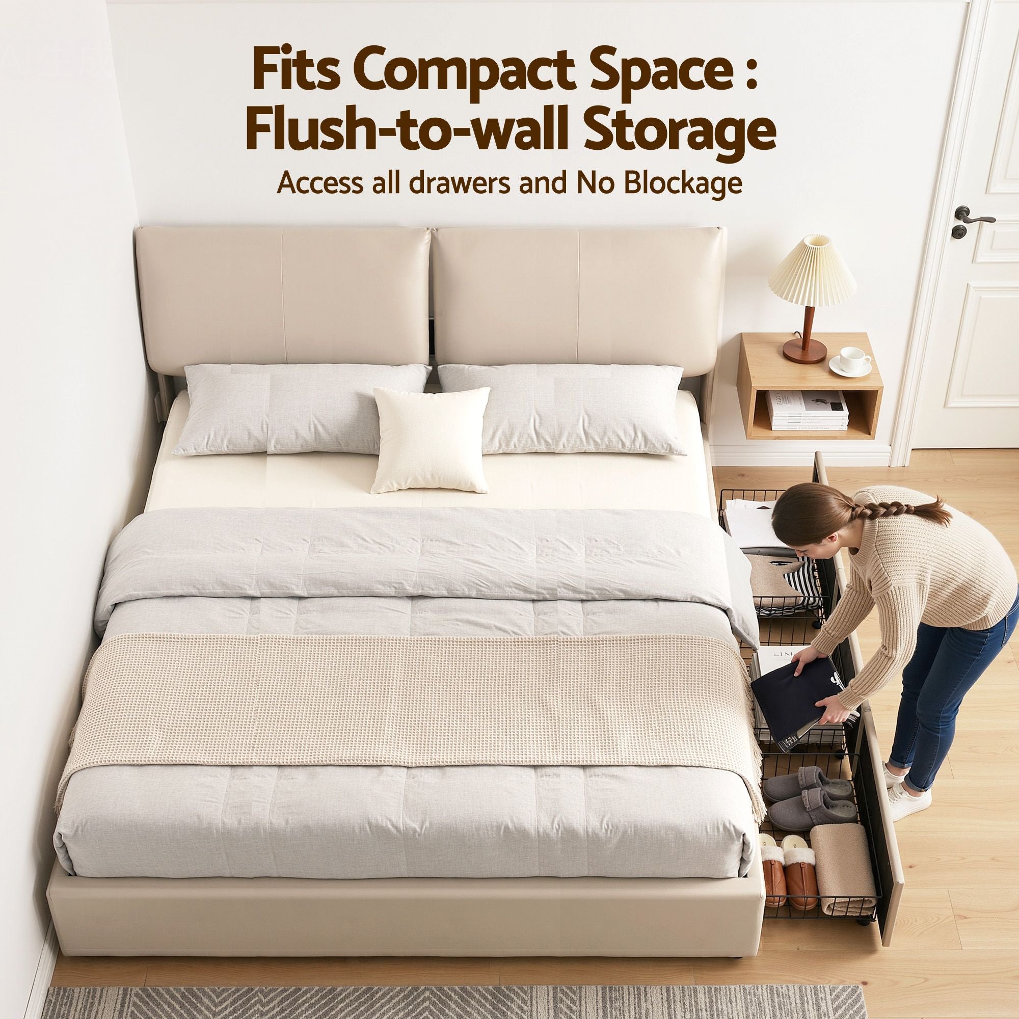 Artiss King Bed Frame Gas Lift Storage 3 Drawers Adjustable Headboard Platform Base