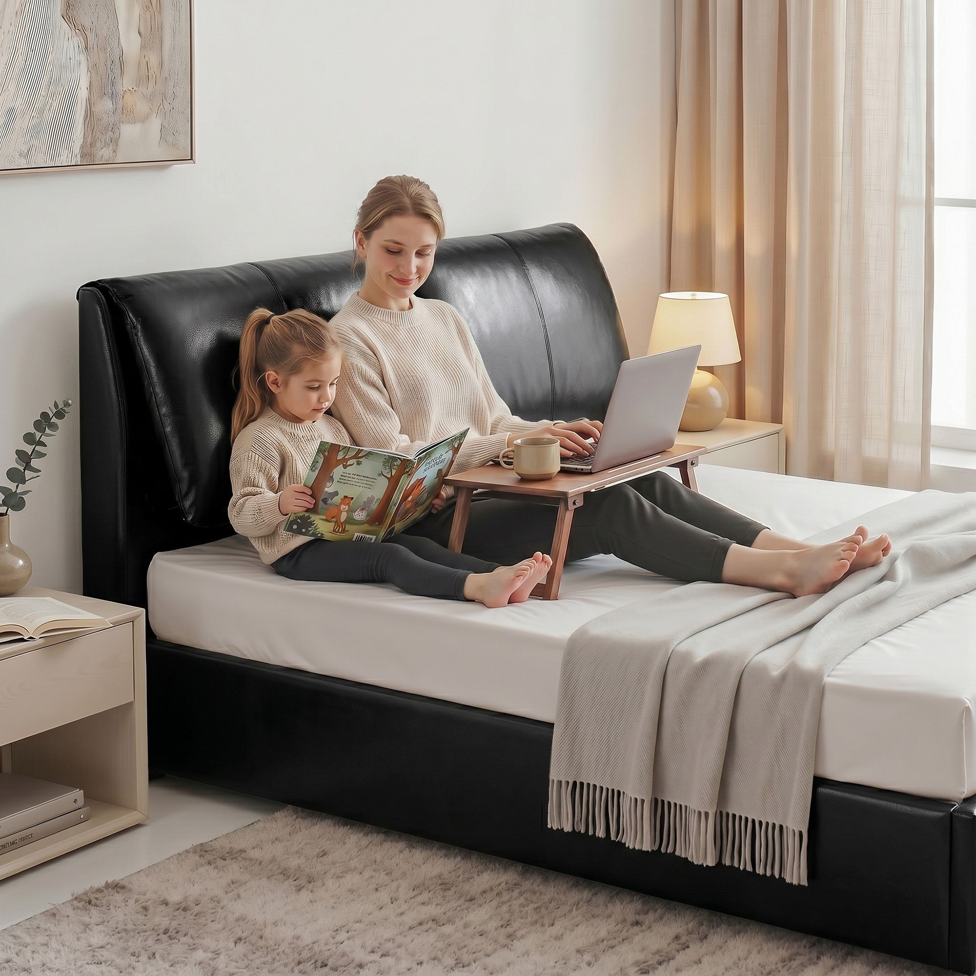 Artiss King Bed Frame Gas Lift Storage 3 Drawers Adjustable Headboard Platform Bed Black