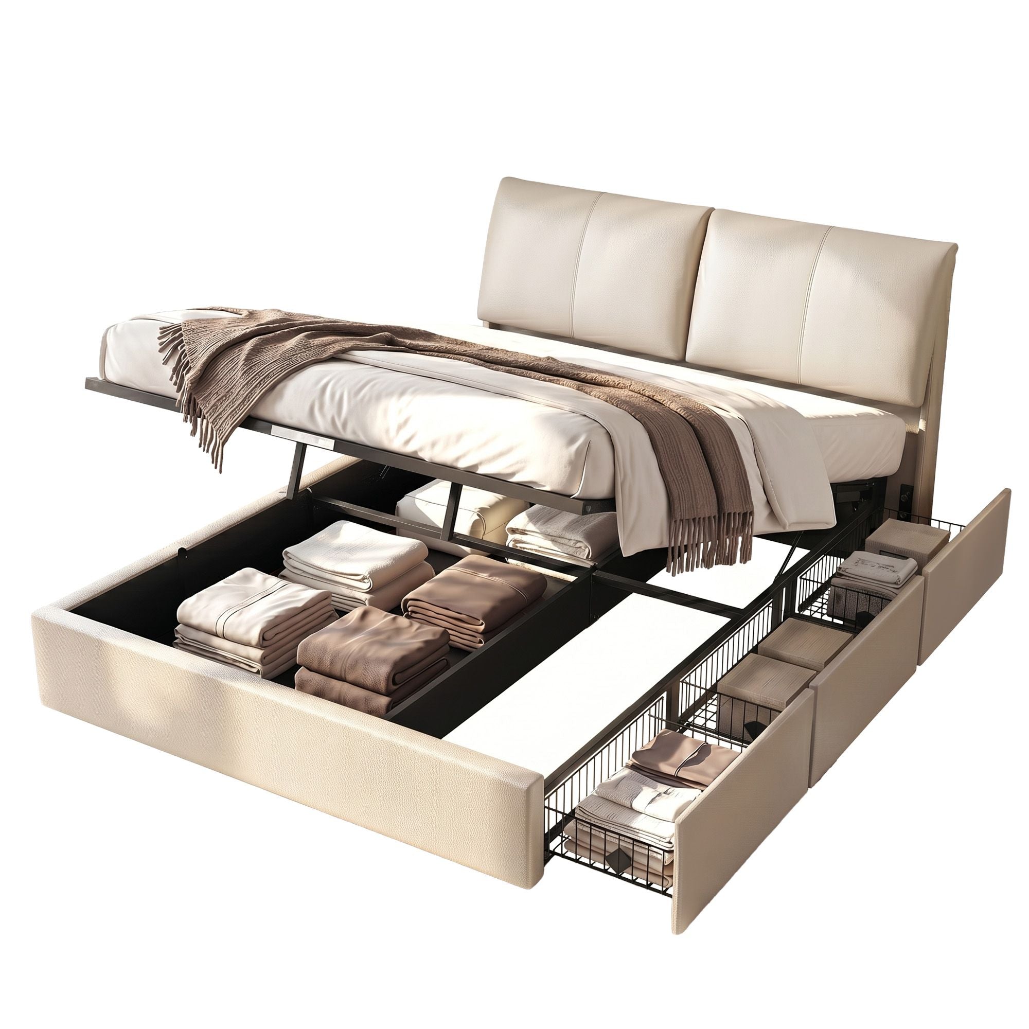 Artiss Queen Bed Frame Gas Lift Storage 3 Drawers Adjustable Headboard Platform Base